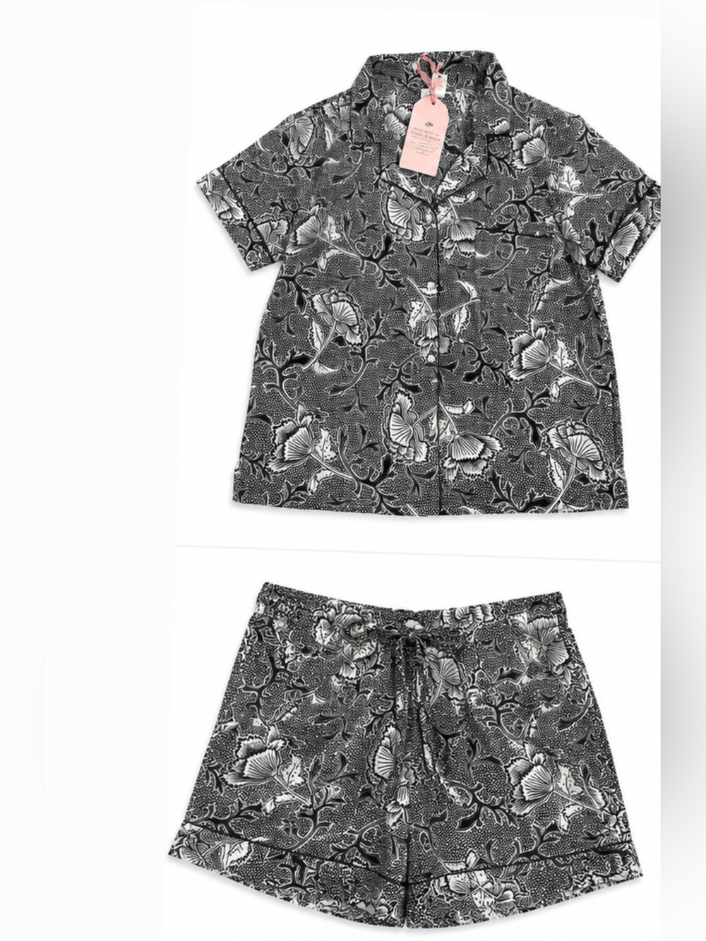 Rachel ashwell floral pajama lounge set black white size m nwt